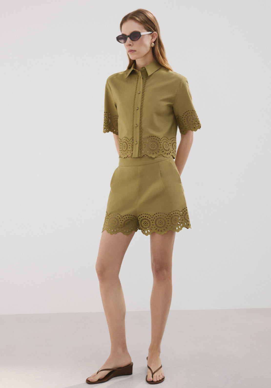 Embroidered Openwork Shirt - Green