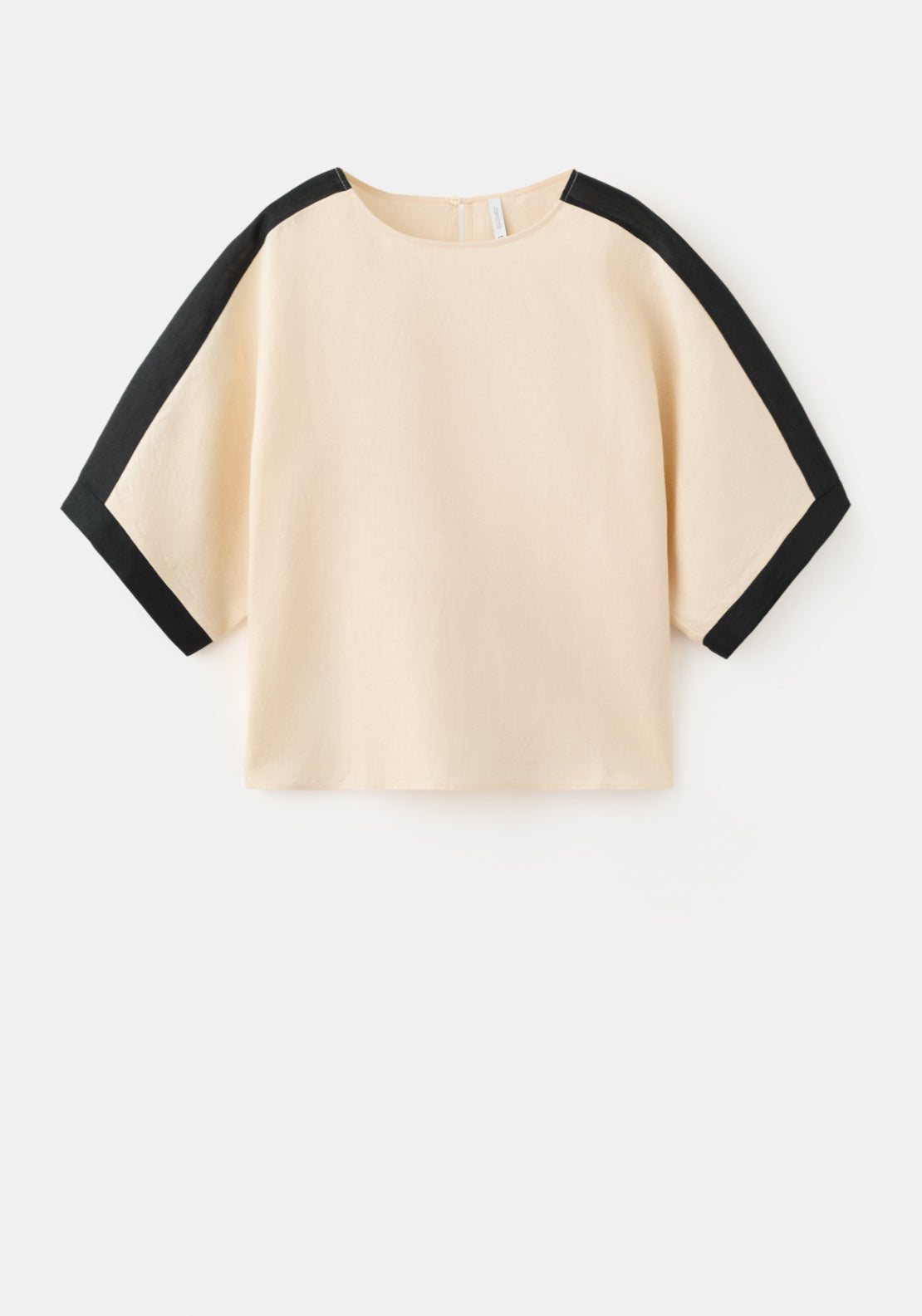 Linen Blouse With Contrasting Stripes - Cream