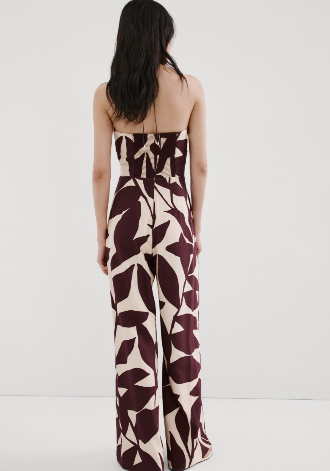 Printed Strapless Jumpsuit - Cream
