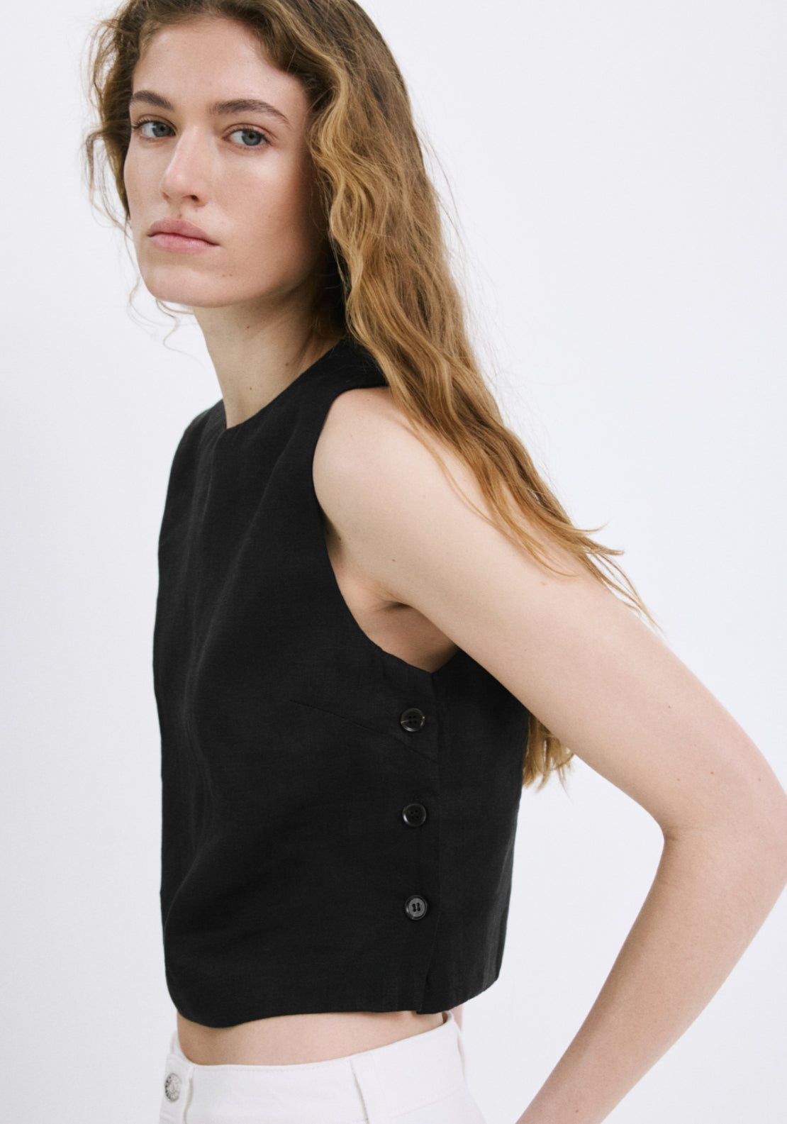 100% Linen Crop Top - Black