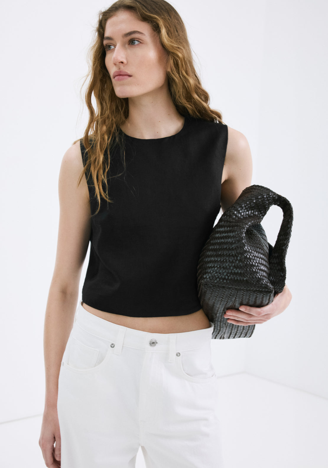 100% Linen Crop Top - Black