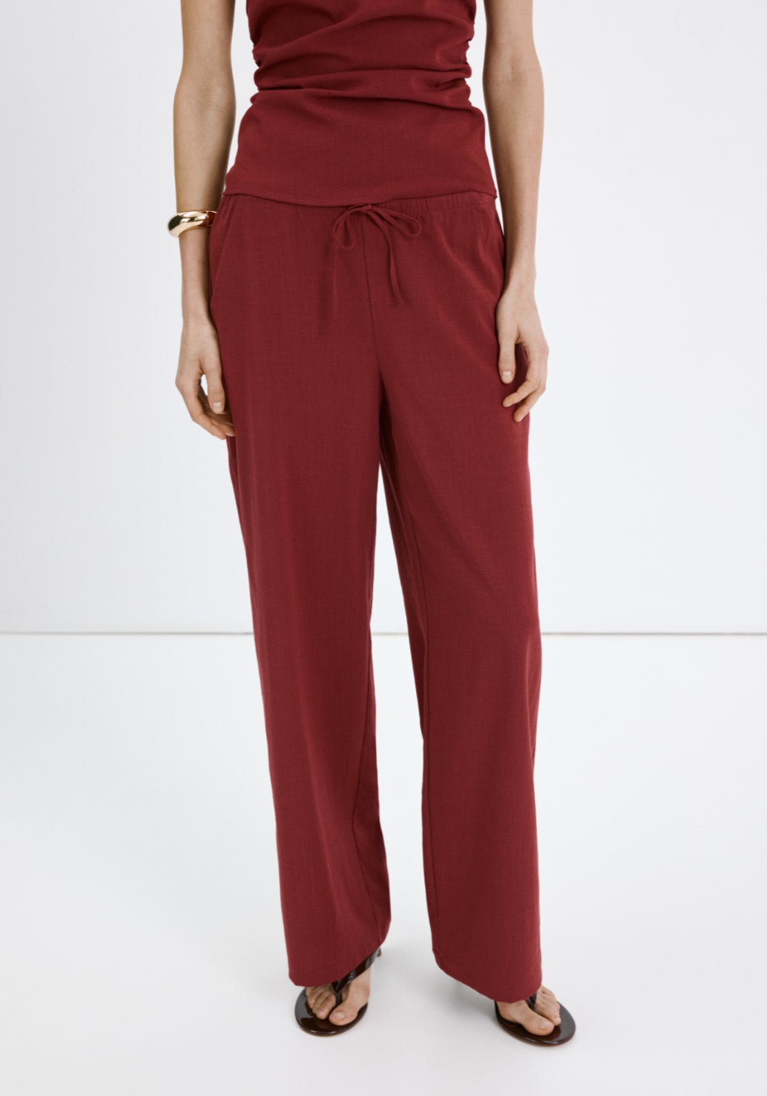 Bow Straight Trousers - Red