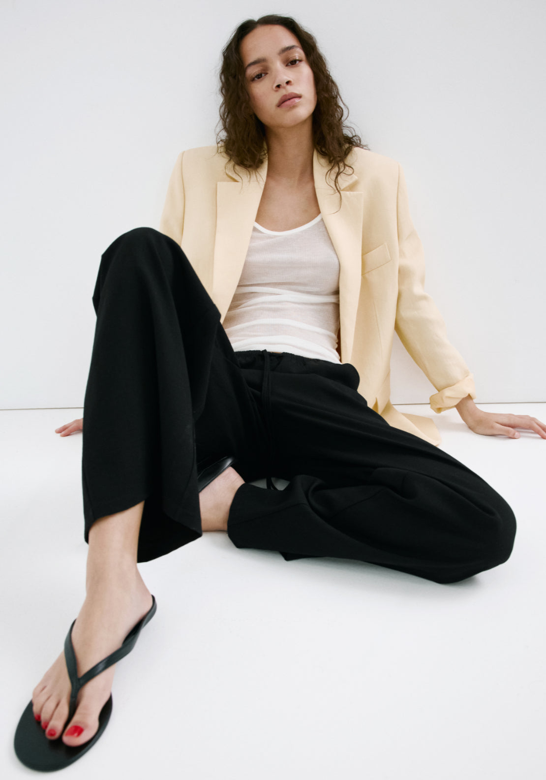 Tie Waist Straight Trousers - Black