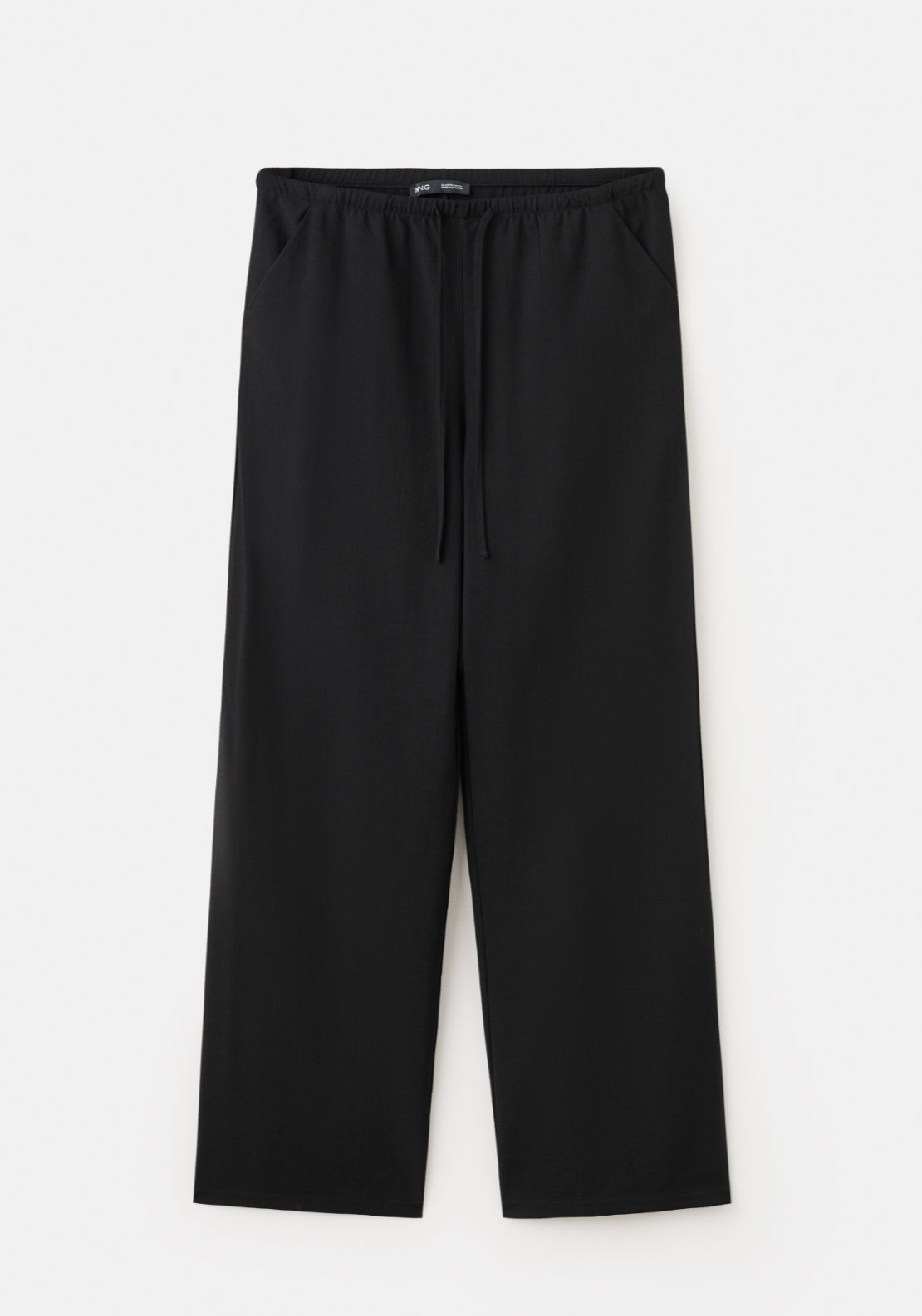 Tie Waist Straight Trousers - Black