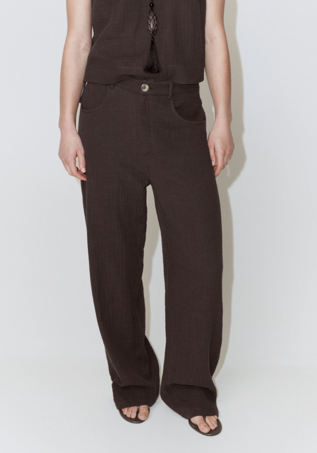 Balloon Cotton Trousers - Brown