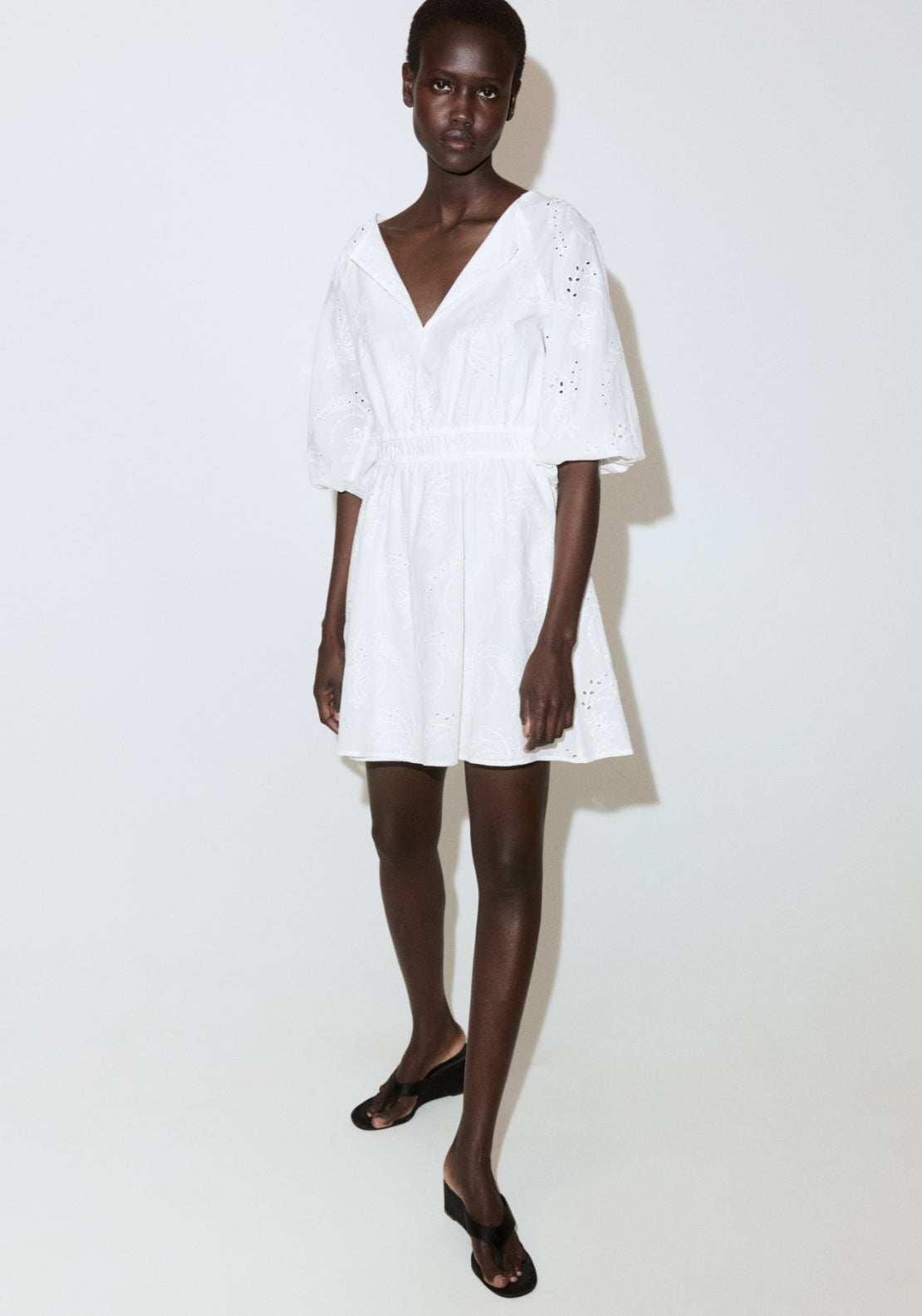 Embroidered Short Dress - White