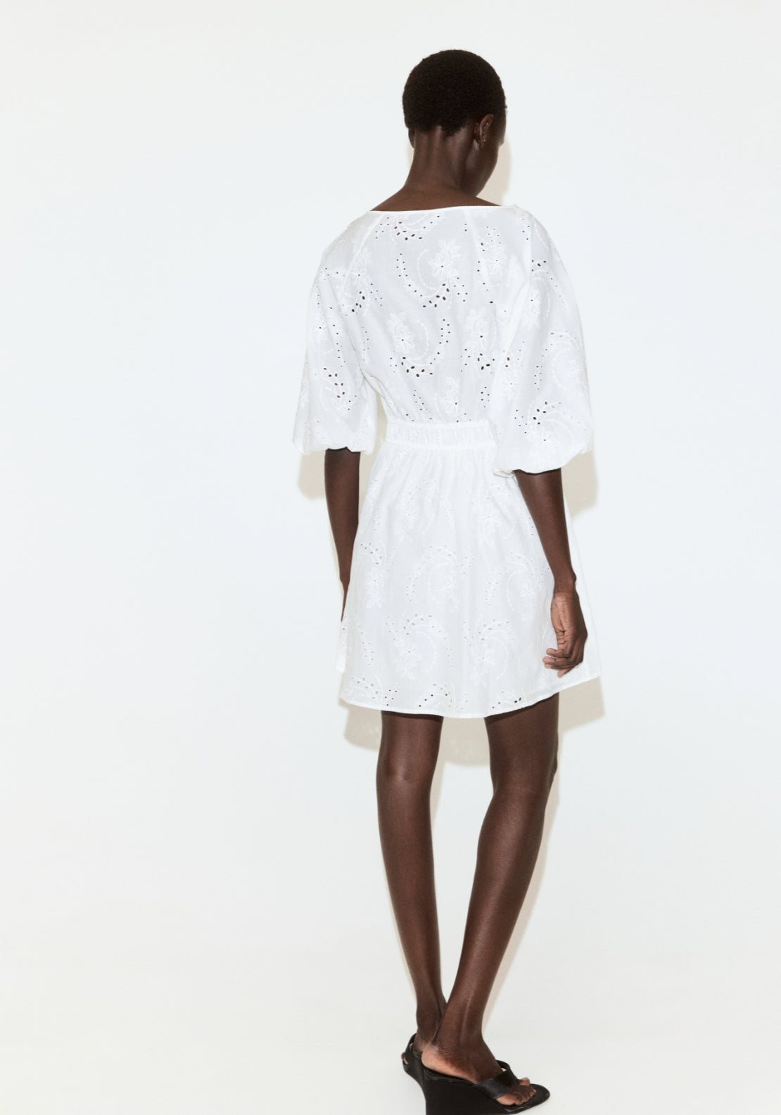 Embroidered Short Dress - White