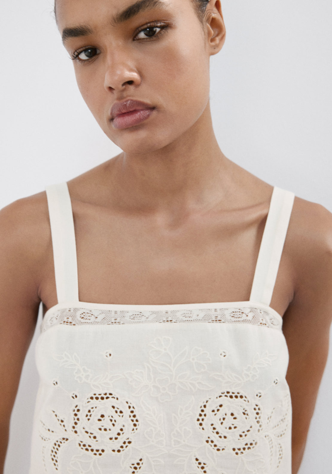 Embroidered Broderie Anglaise Top - Cream