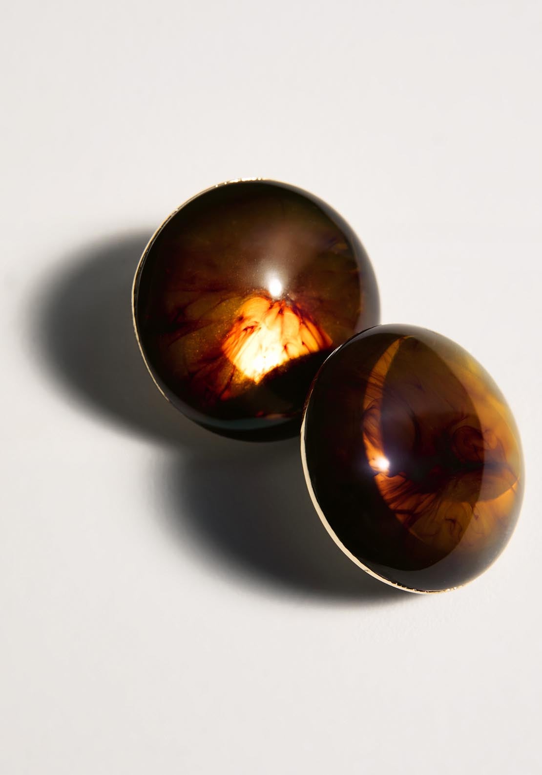 Round Resin Earrings - Brown