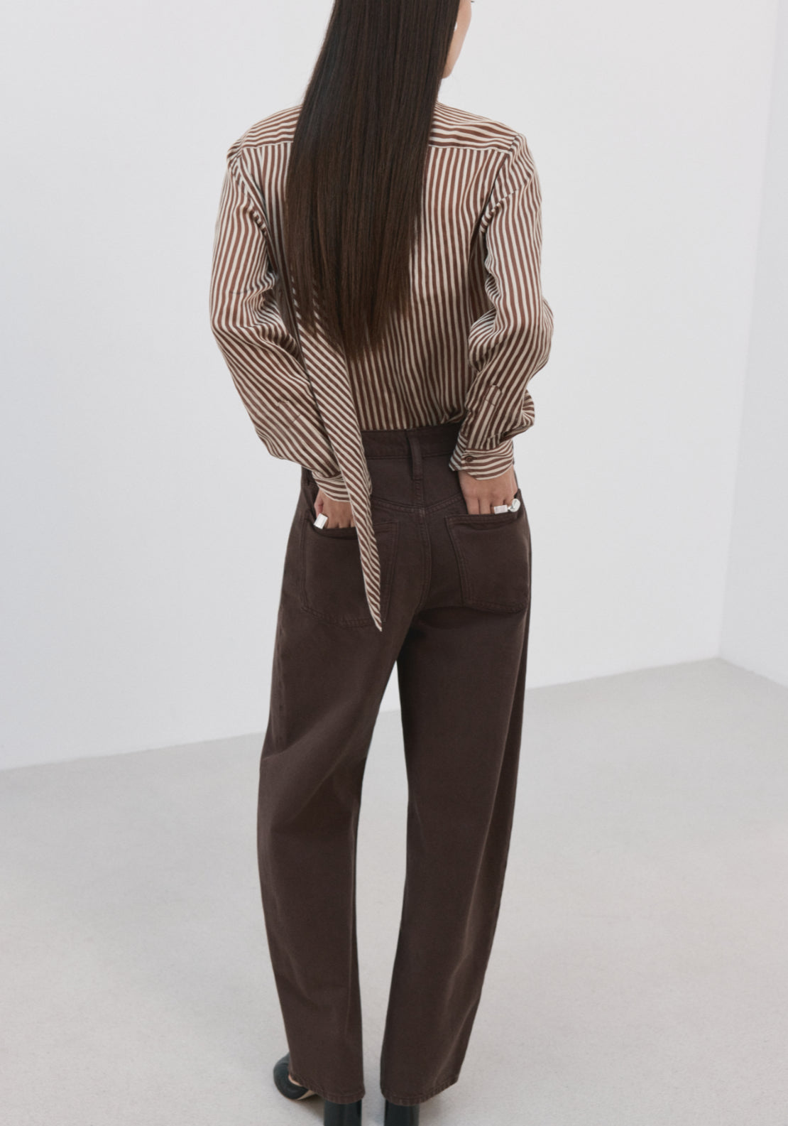 Mango Striped Blouse With Bow Tie Neck - Brown 2 Shaws Department Stores