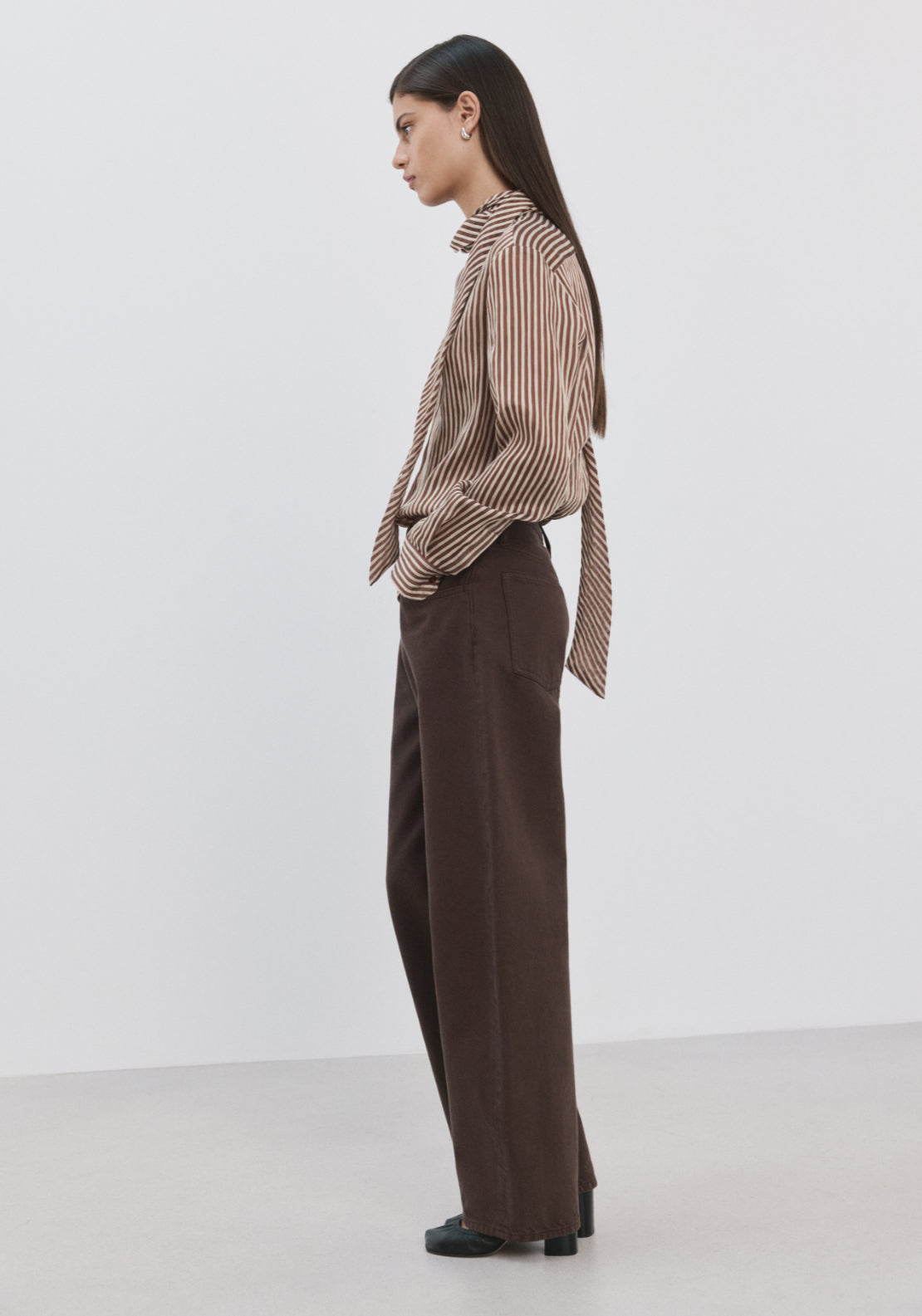 Mango Striped Blouse With Bow Tie Neck - Brown 3 Shaws Department Stores