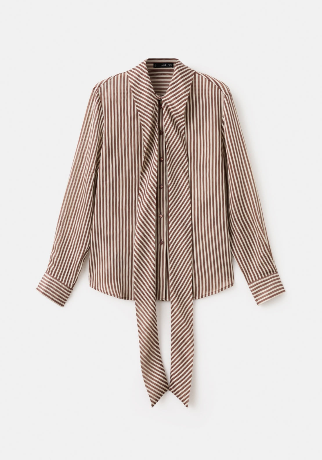 Mango Striped Blouse With Bow Tie Neck - Brown 6 Shaws Department Stores