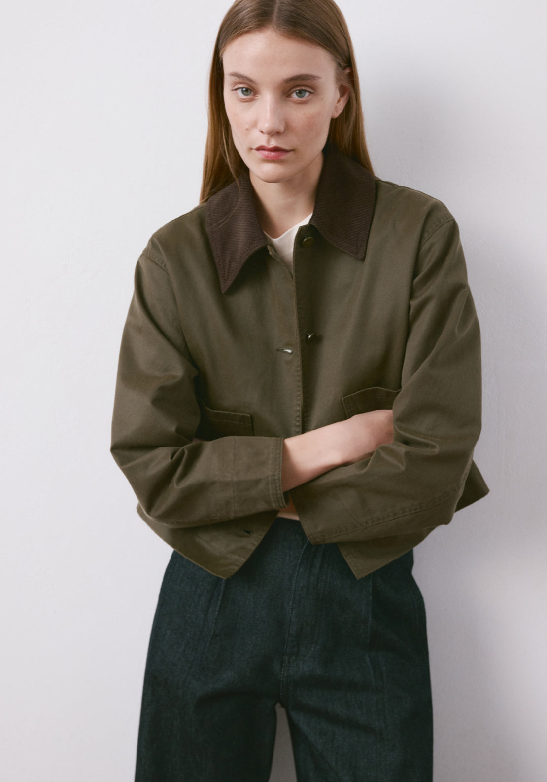 Denim Parka With Contrasting Collar - Green