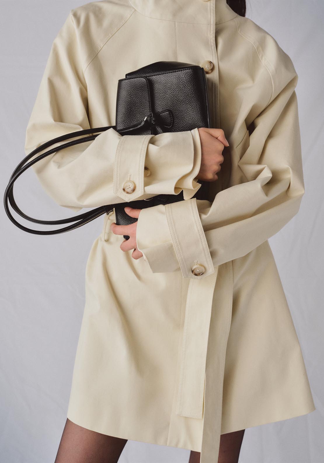 Funnel Neck Belted Trench Coat - Cream