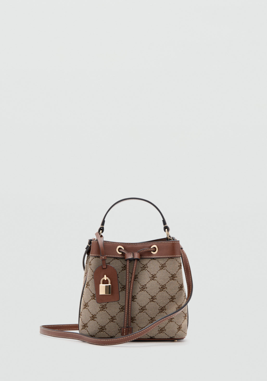Crossbody Bucket Bag With Printed Logo - Brown