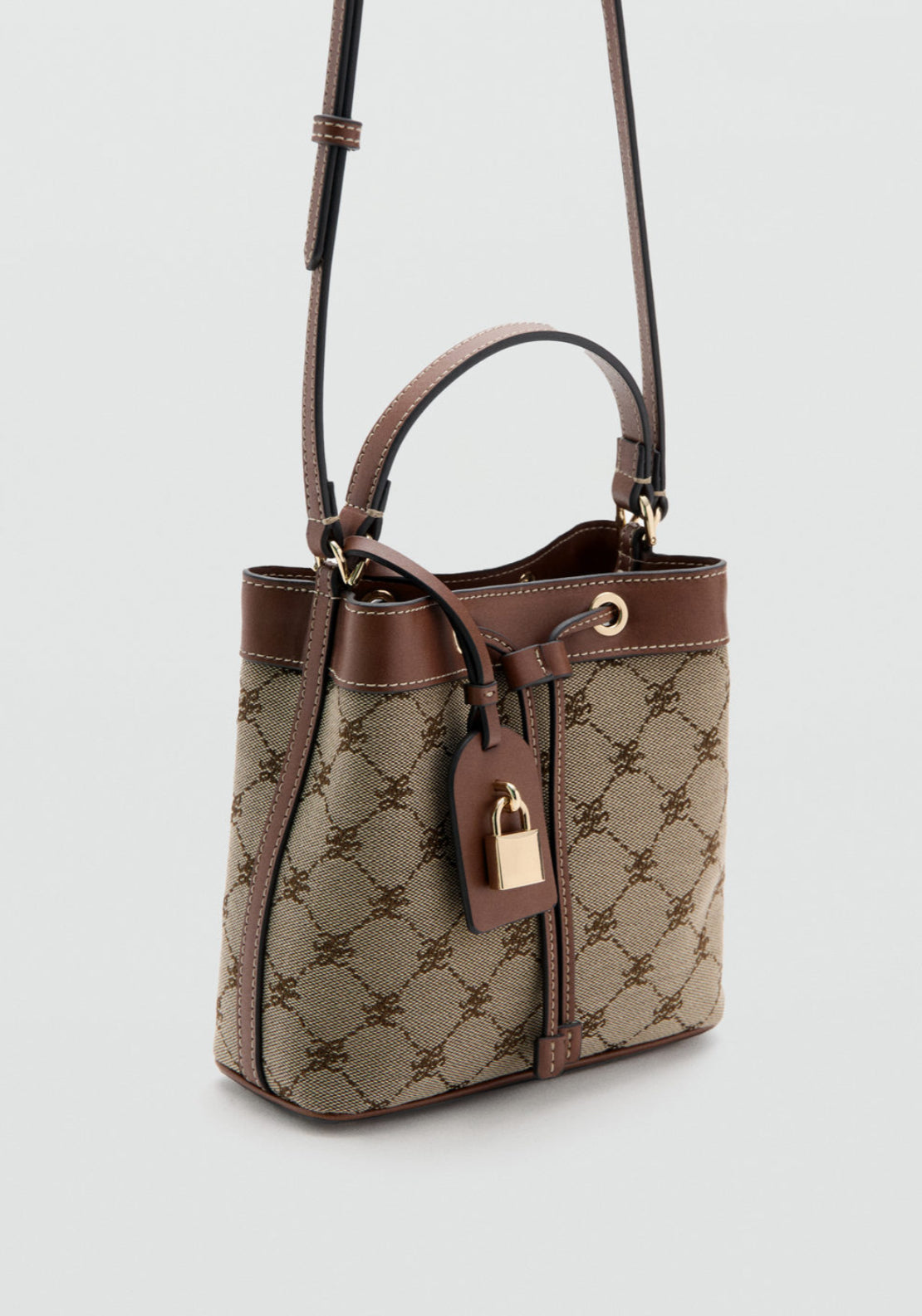 Crossbody Bucket Bag With Printed Logo - Brown