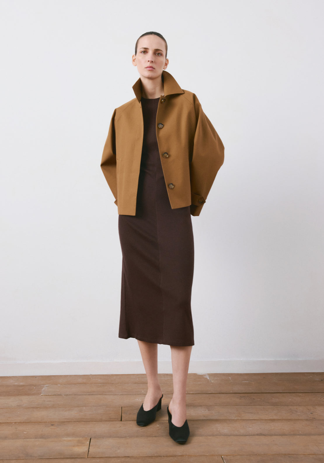 Midi Dress With Draped Detail - Brown