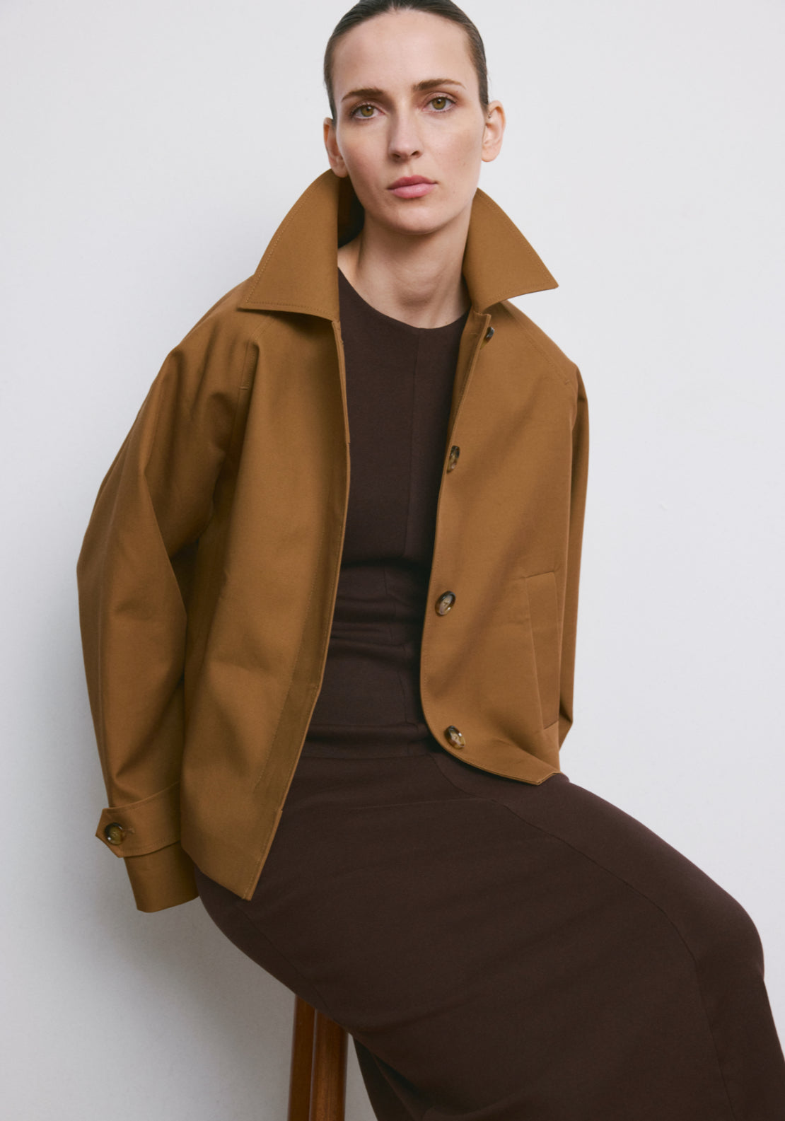 Midi Dress With Draped Detail - Brown