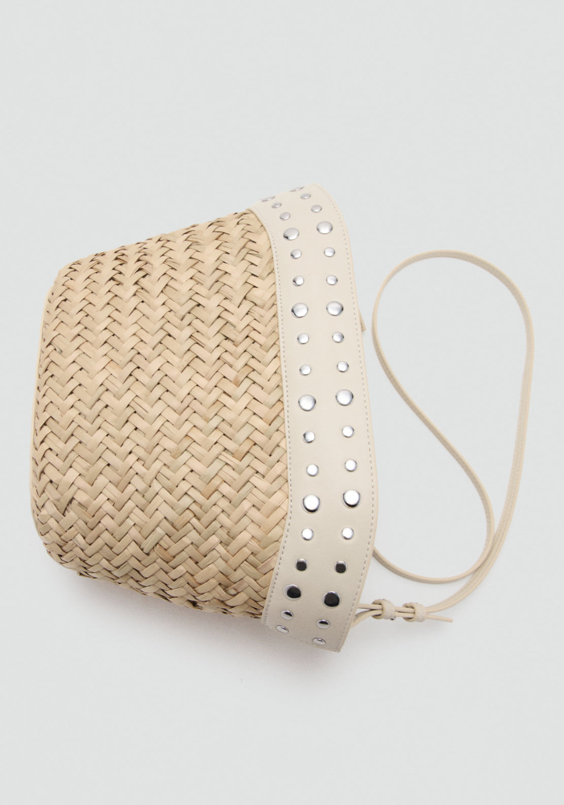 Raffia Handbag With Studs - Cream
