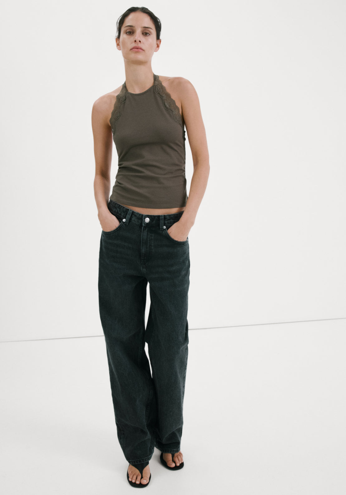Lace Trim Top - Brown