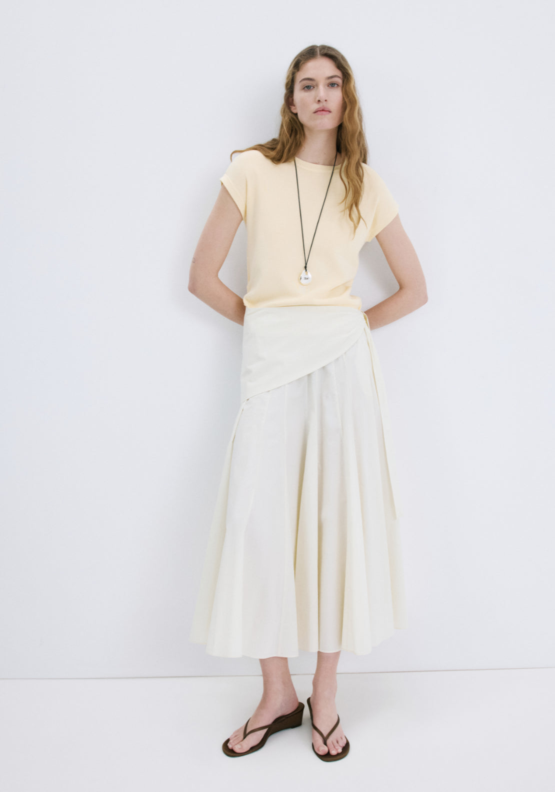 Short Sleeved Knitted Cotton Sweater - Yellow