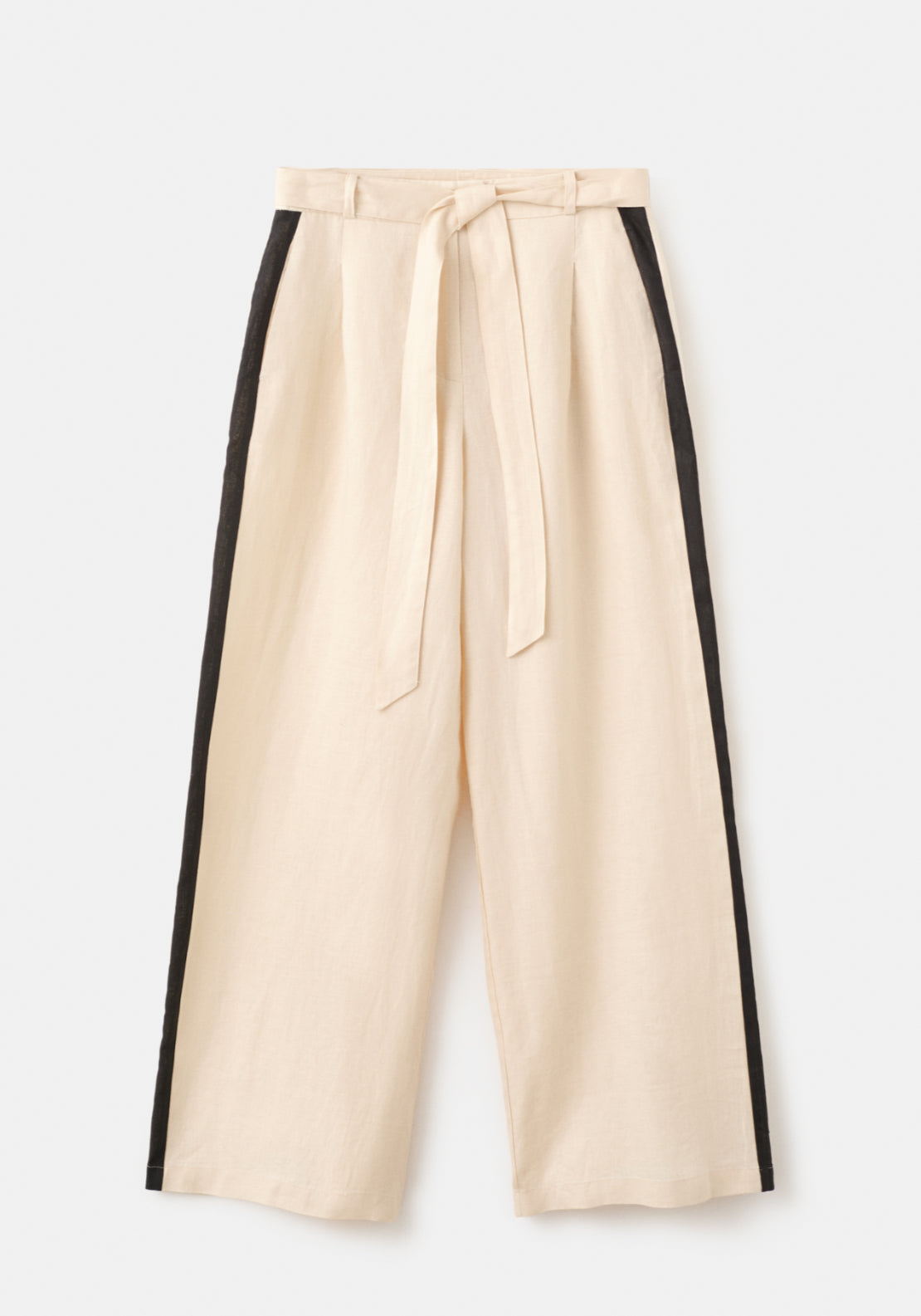Contrast Stripe Linen Trousers - Cream