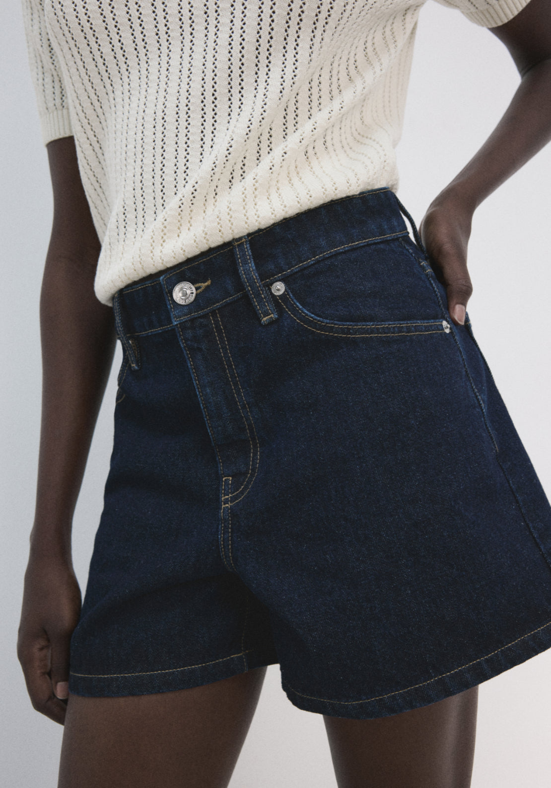Straight Mid Rise Denim Shorts - Denim Blue