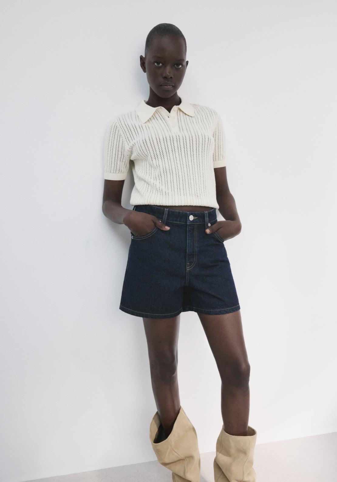 Straight Mid Rise Denim Shorts - Denim Blue