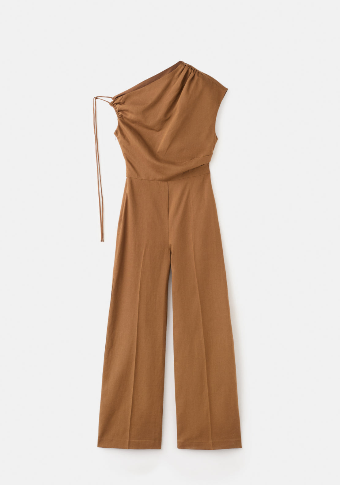 Asymmetric Linen Lyocell Jumpsuit - Brown