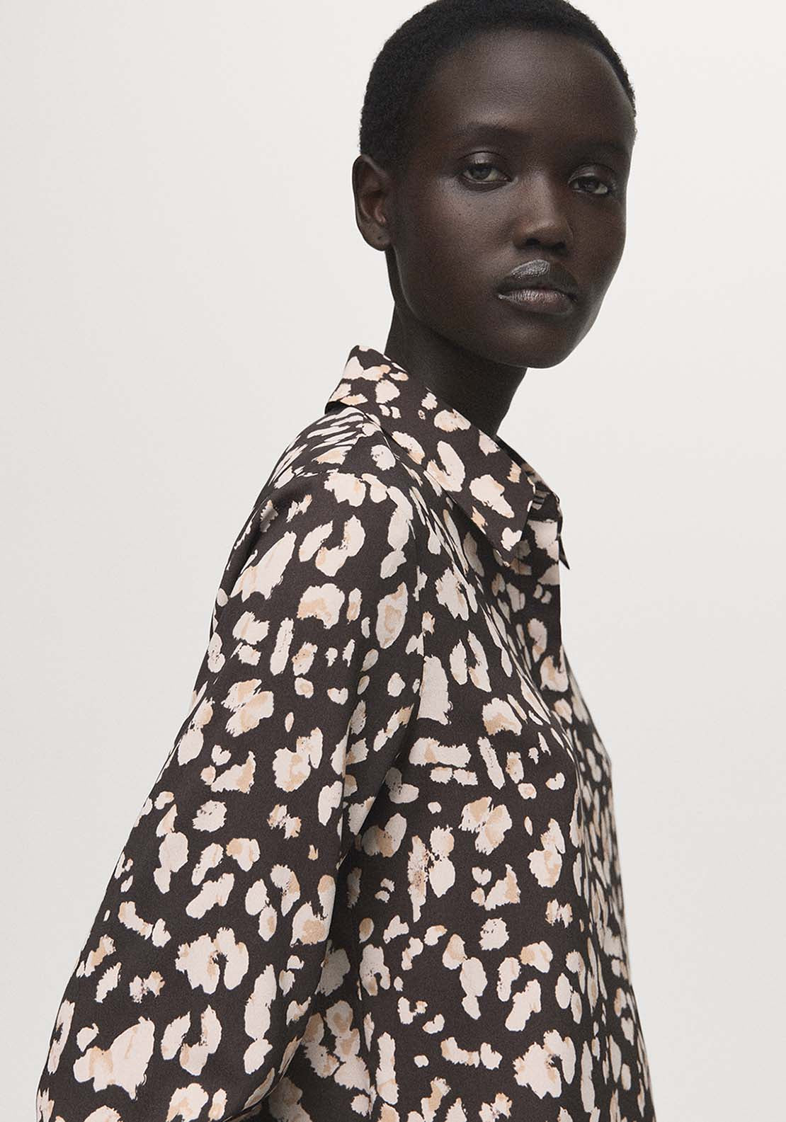 Straight Cut Animal Print Blouse - Brown