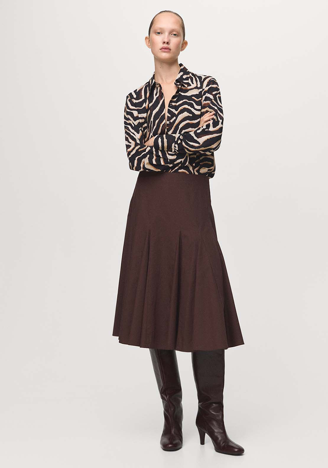 Straight Cut Animal Print Blouse - Black