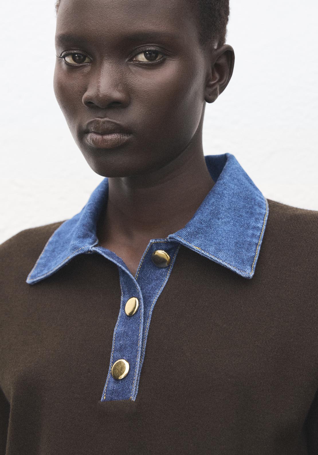 Combined Shirt Collar Sweater - Brown