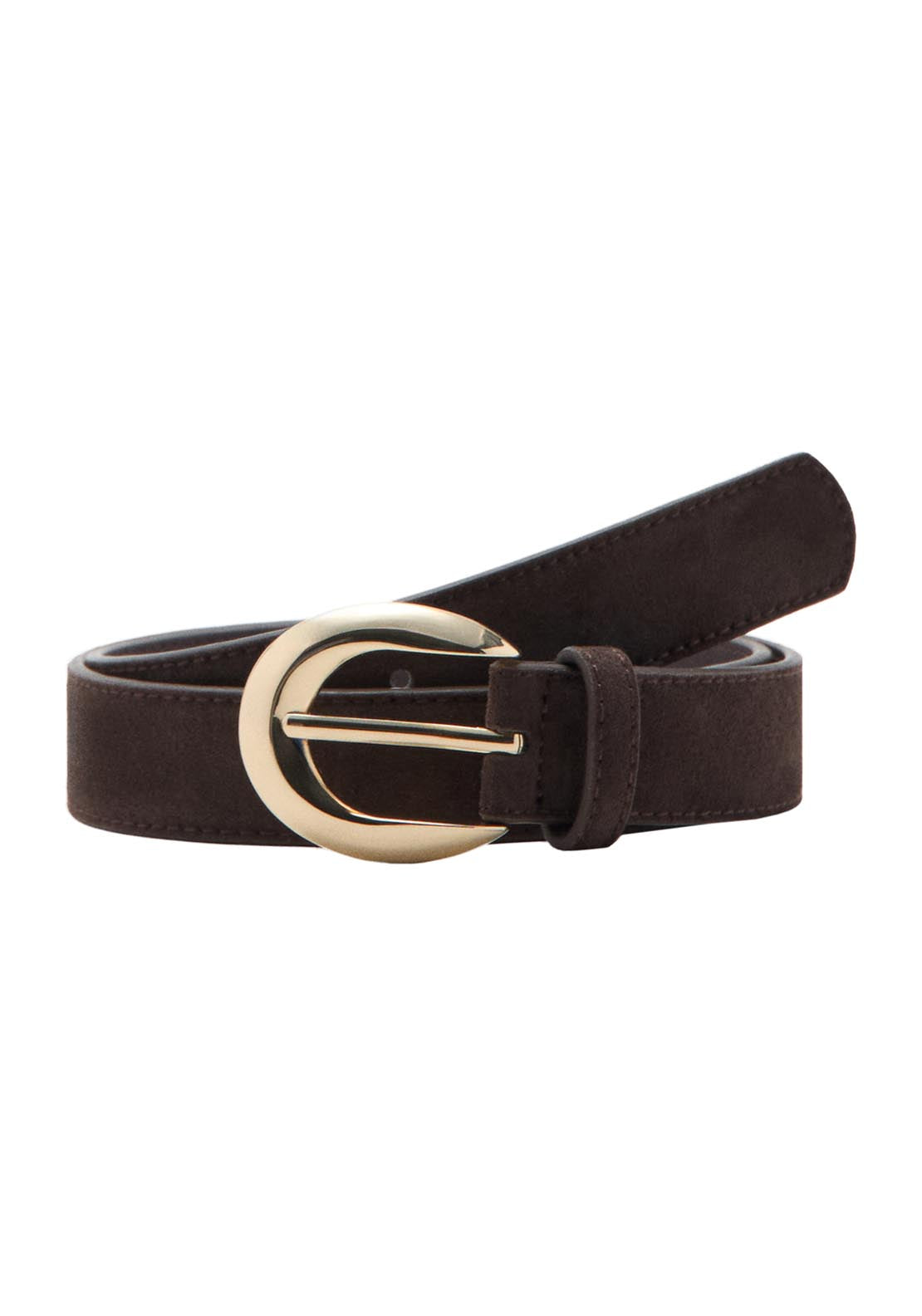 Mango Leather Belt With Oval Buckle - Dark Brown 5 Shaws Department Stores