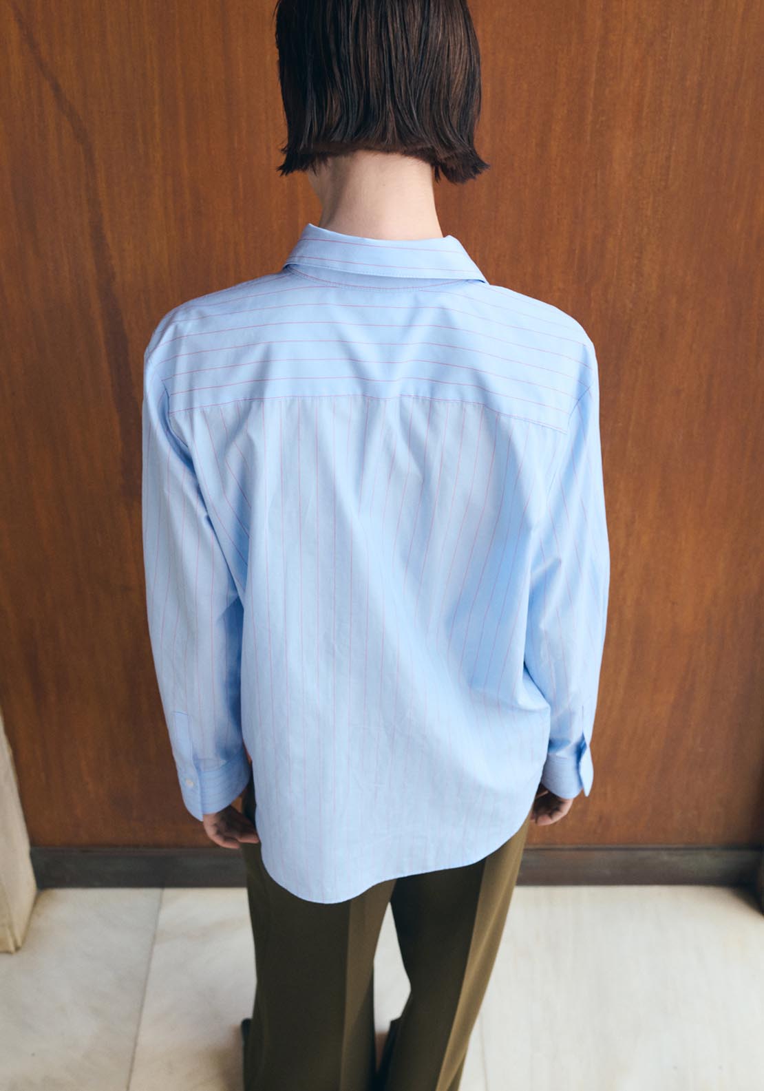 Cotton And Lyocell Blend Straight Shirt - Blue