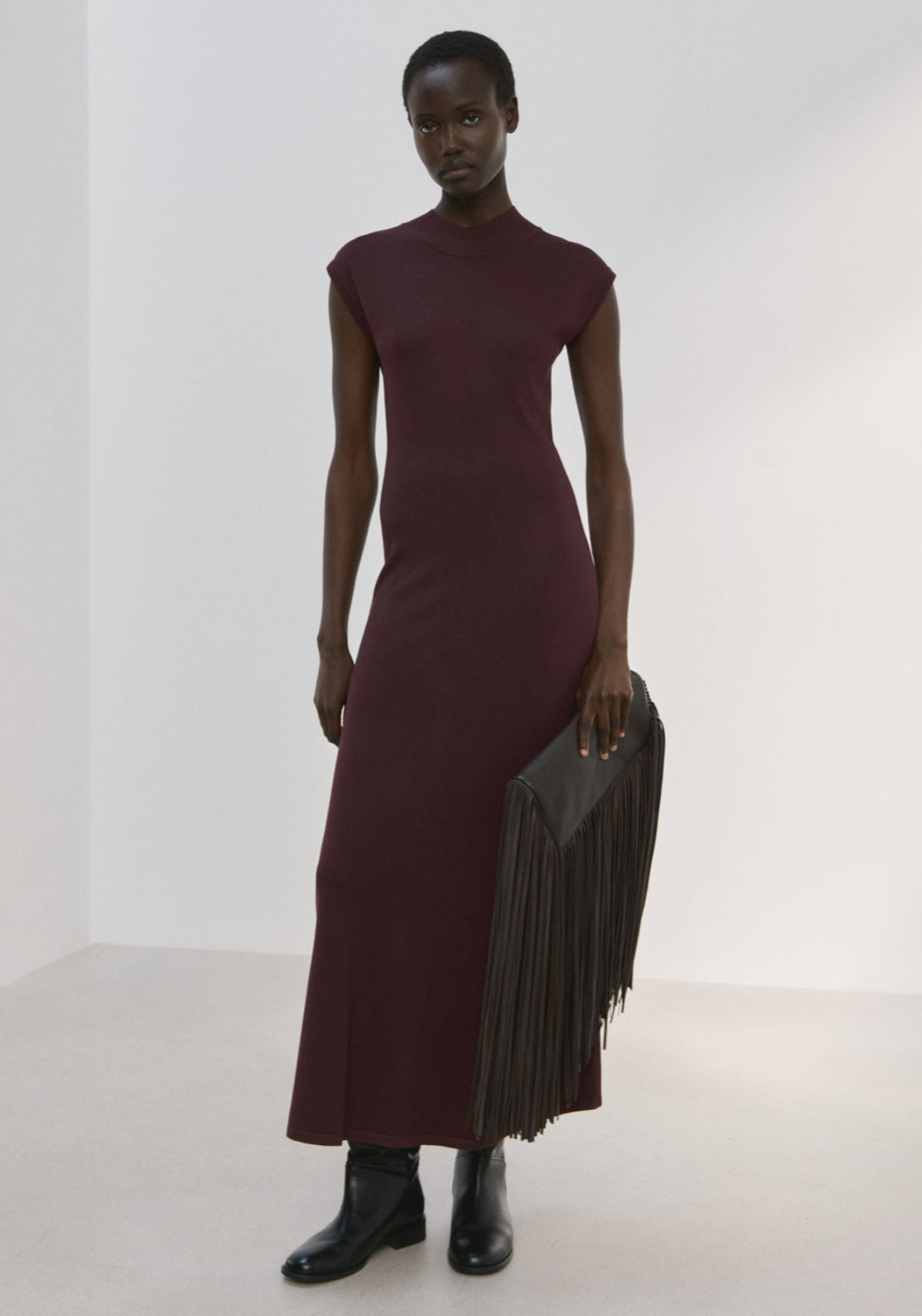 Perkins Neck Knitted Dress - Chocolate Brown