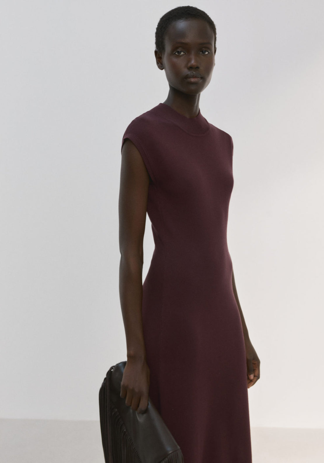 Perkins Neck Knitted Dress - Chocolate Brown