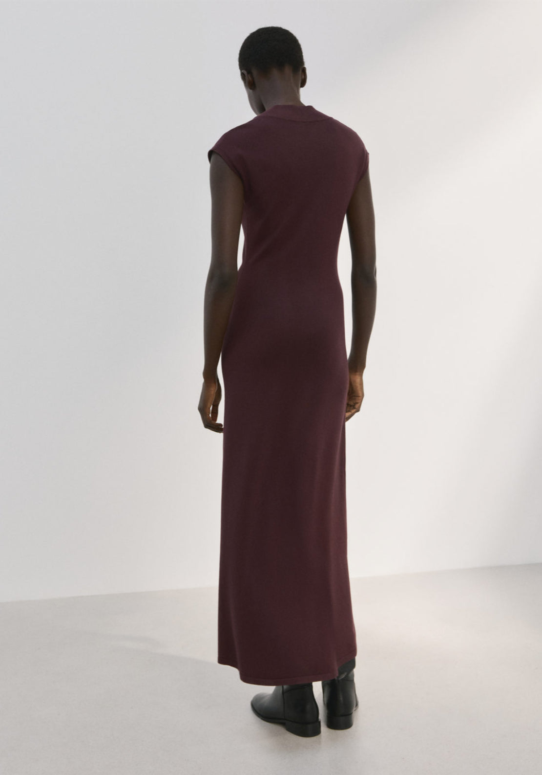 Perkins Neck Knitted Dress - Chocolate Brown