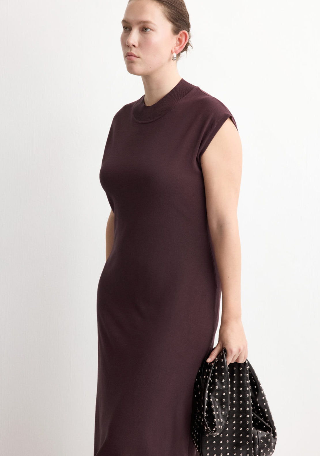 Perkins Neck Knitted Dress - Chocolate Brown