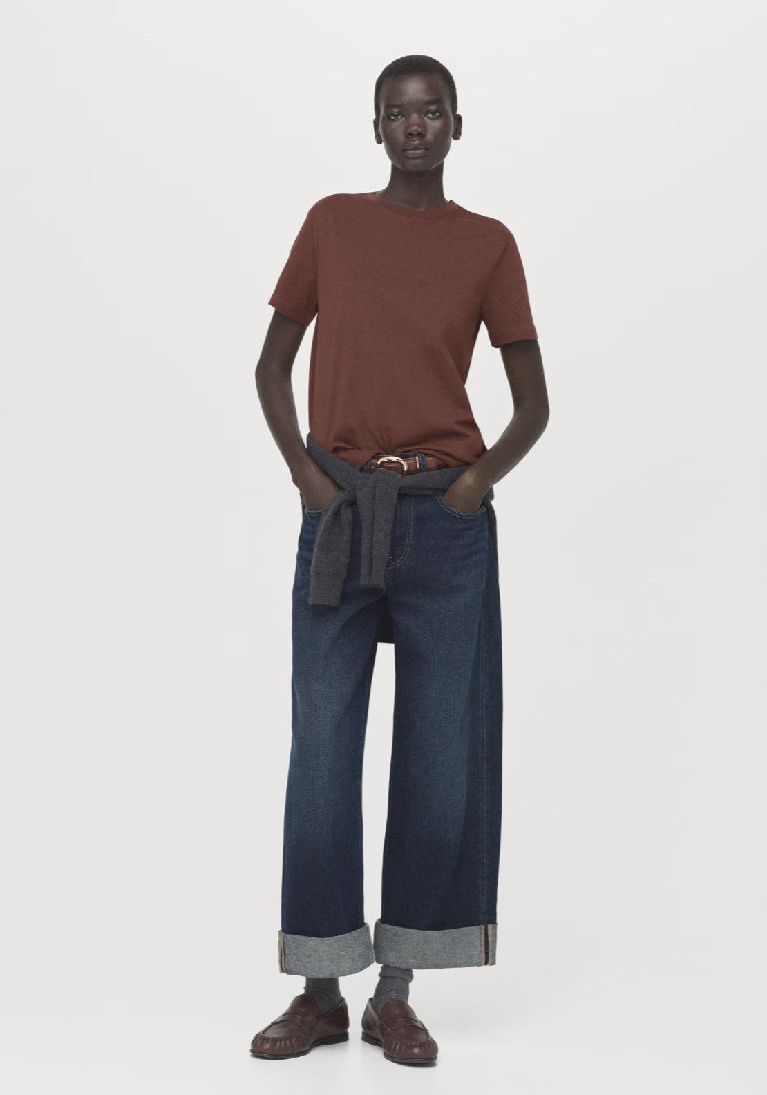 Mango Short Sleeve Cotton T-Shirt - Brown 3 Shaws Department Stores