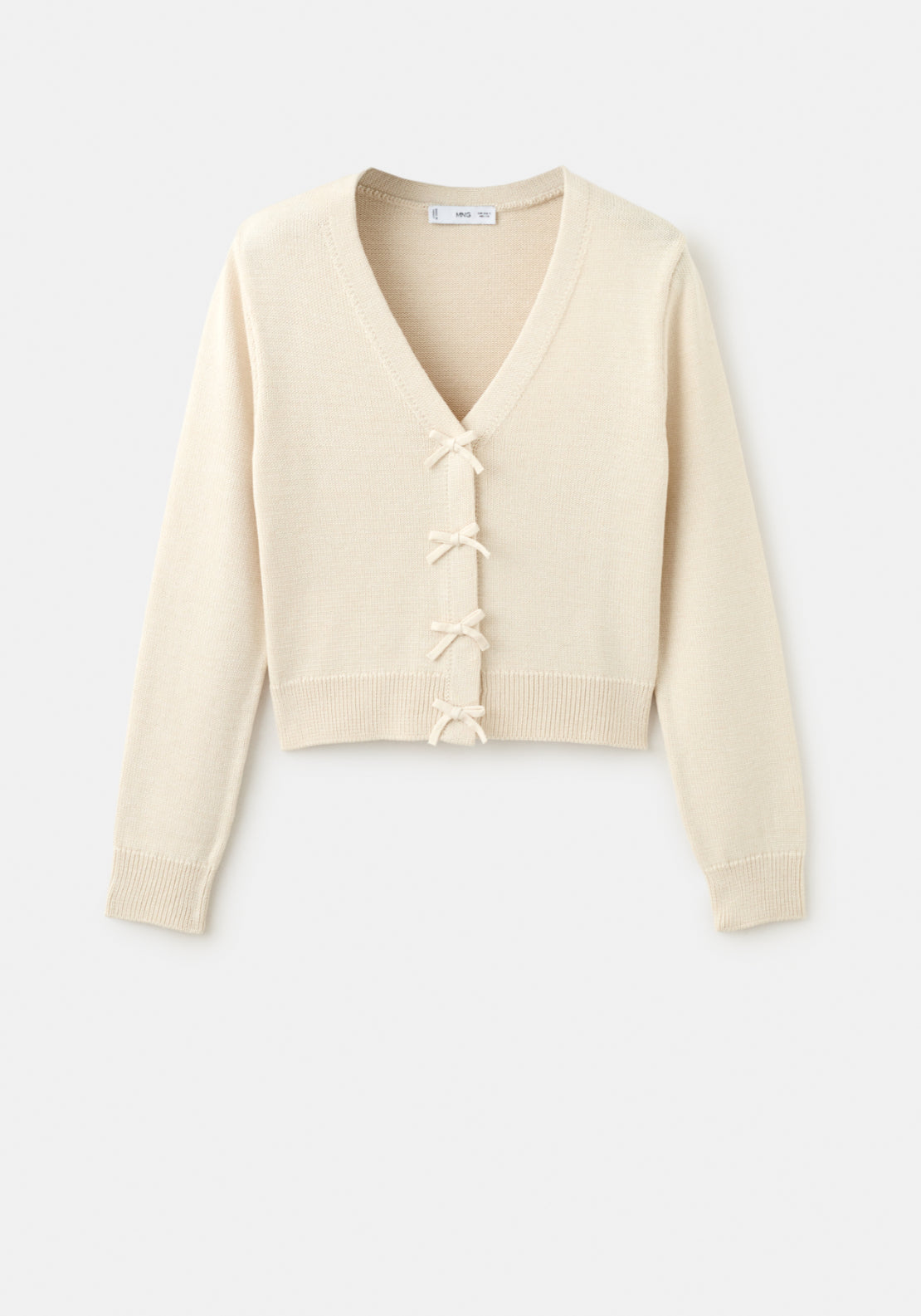 Knitted Cardigan With Ties - Cream