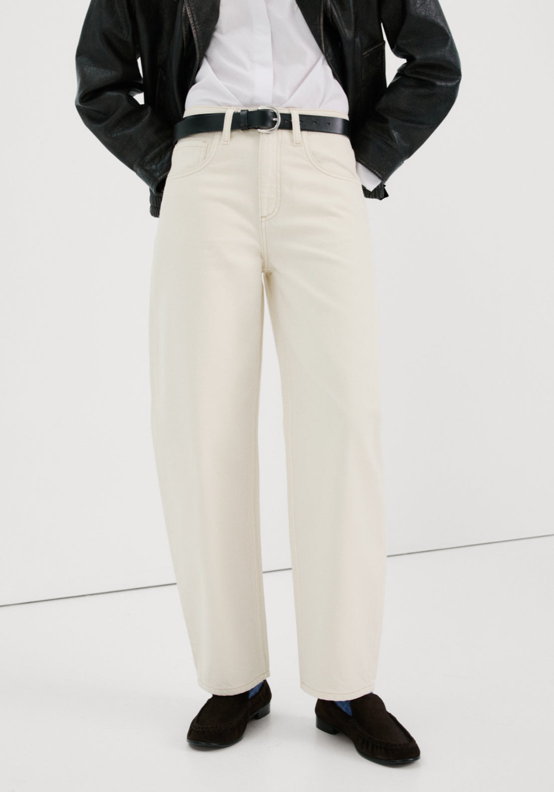 High Rise Barrel Jeans - Cream