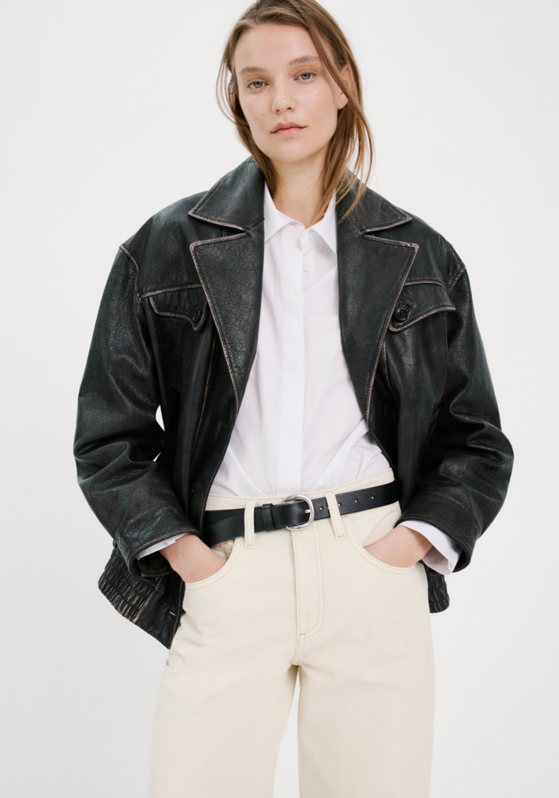 High Rise Barrel Jeans - Cream