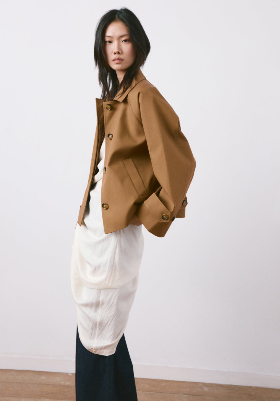 Oversized Short Trench Coat - Brown