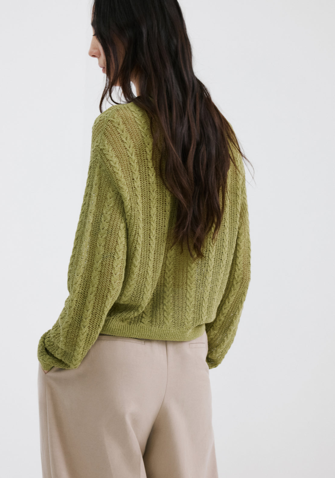 Knitted Braided Cardigan - Green
