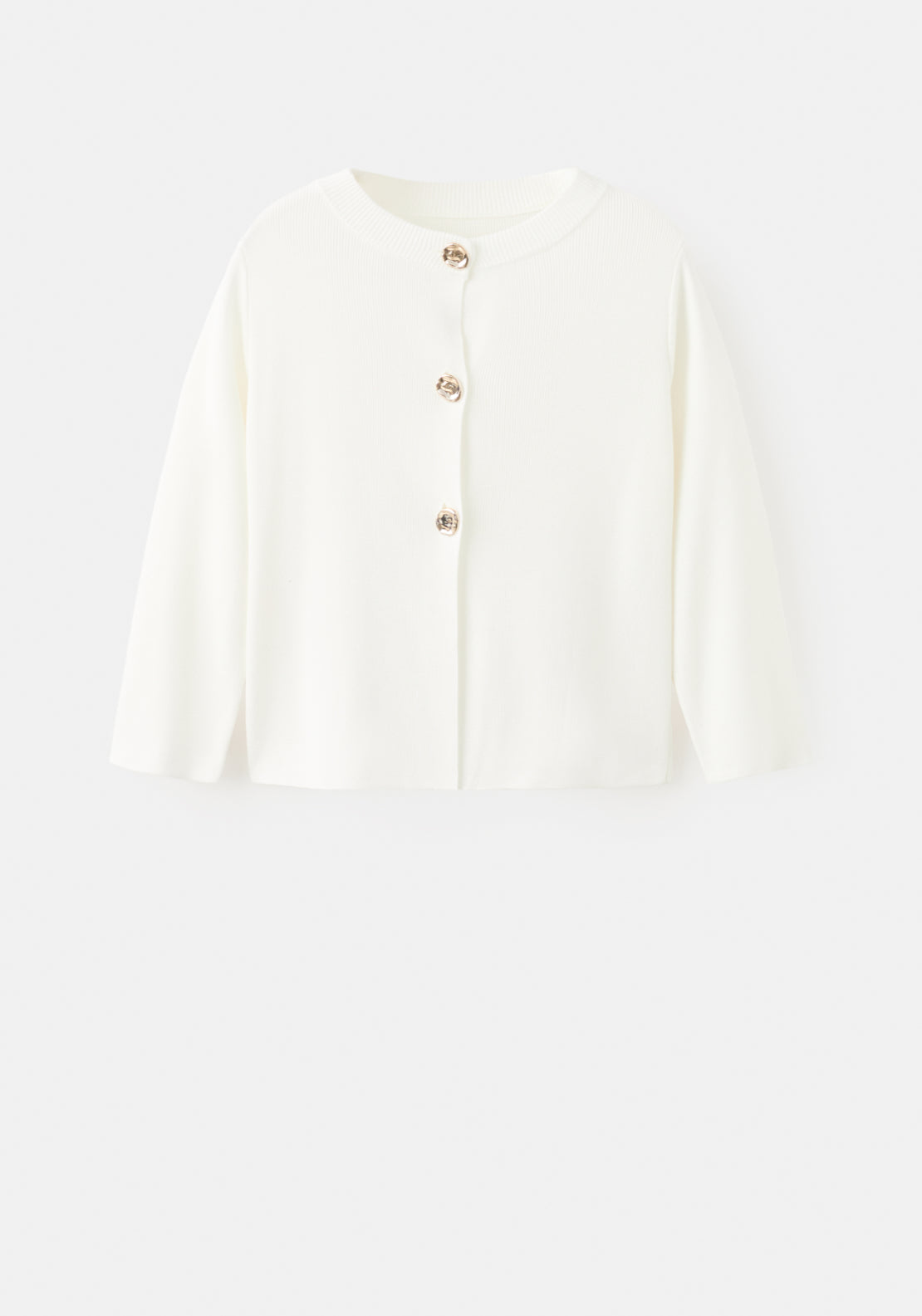 Knitted Cardigan With Jewel Button - White