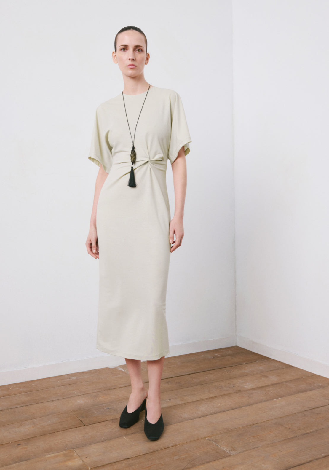 Side Gathered Details Dress - Beige