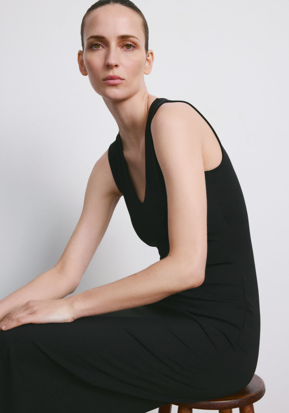 Fitted V-Neck Dress - Black