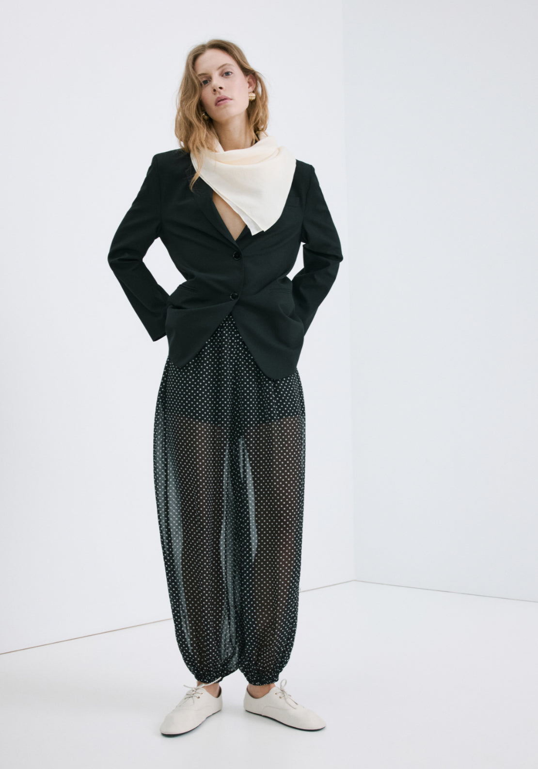 Polka Dot Baggy Trousers - Black