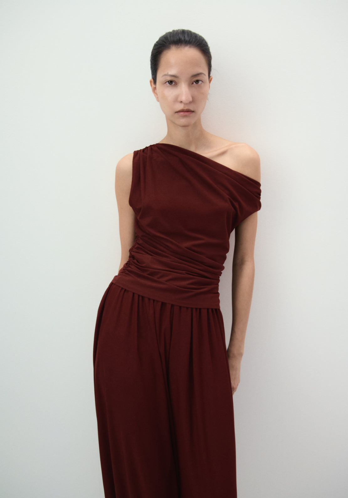 Asymmetrical Gathered T-Shirt - Orange