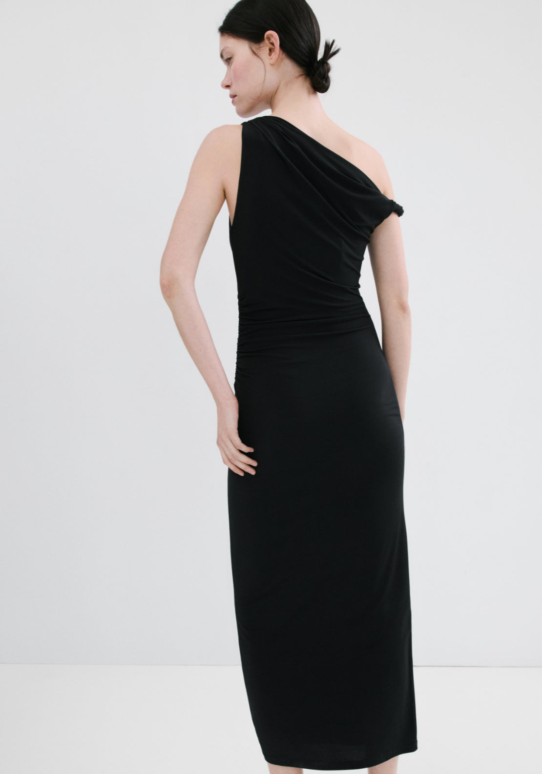 Asymmetrical Dress With Side Slit - Black